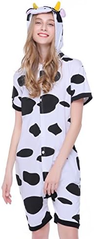 kxry Dairy Cosplay Cow Pajama Onesie Carnival Party Summer Adult Nightgowns (Large)
