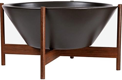 Modernica Ceramic Large Wok Planter | Walnut Stand - Charcoal