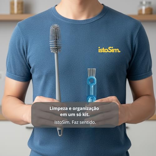 Kit de Limpeza Completa IstoSim – Escova 3 em 1 Multiuso + Escova de Silicone 360° + 2 Escovas para Canudos + 2 Ganchos Ventosa