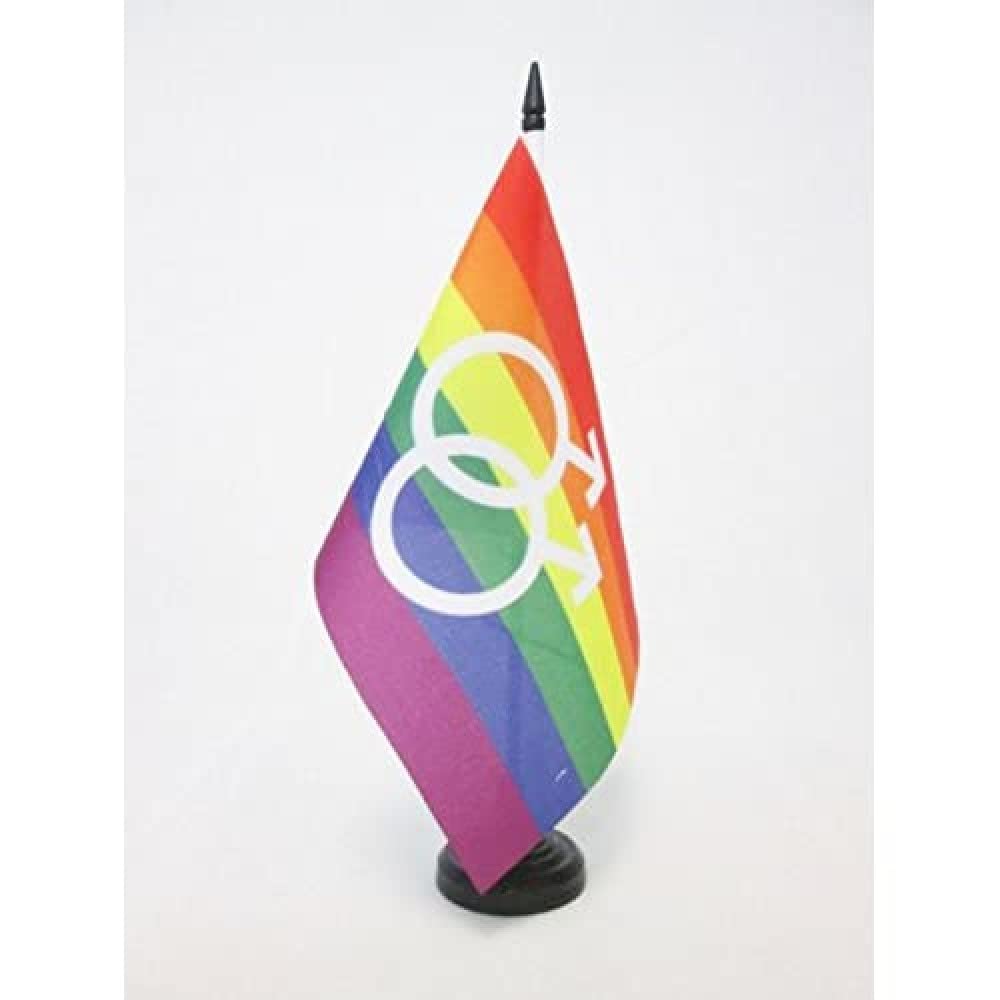 AZ FLAG Rainbow Double Mars Table Flag 5'' x 8'' - Gay Pride Office Decoration 100% Polyester 21 x 14 cm - Mini Desk Flag with Pole and Black Plastic Base