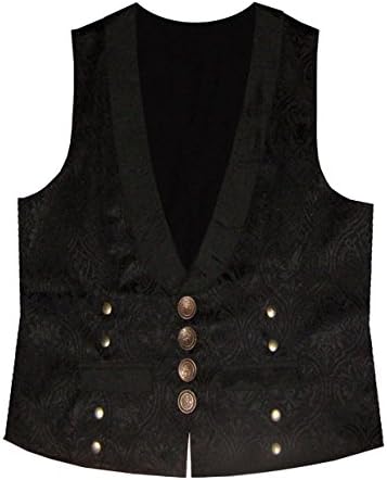 Steampunk Brocade Victorian Edwardian Western Gothic Men's Vest Black Bronze (XL)