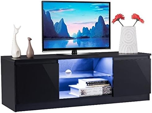 47" Black High Gloss TV Stand Unit Entertainment Media Console Cabinet Multi-Color LED Light 2 Storage Shelves 2 Spacious Cabinet Home Living Room Bedroom Spacious Furniture Décor Sturdy Durable