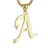 HZMAN Mens Stainless Steel Alphabet Initial Letters Pendant Necklace 2 Colors Gold Silve from A-Z