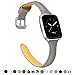TOYOUTHS Leather Strap Compatible with Fitbit Versa Bands, Slim Genuine Leather Wristbands Replacement for Versa Lite Special Edition Versa Classic Accessories Pins Gray+Rose Gold Buckle