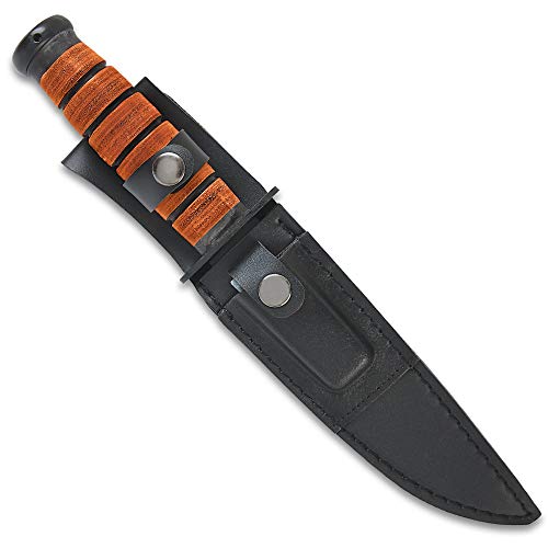 K EXCLUSIVE US 1942 Combat Fighting Knife and Sword Set - Stainless Steel Blades, Non-Reflective Finish, Stacked Leather Handles, Sheaths