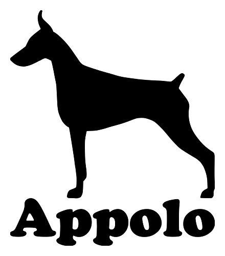 DOBERMAN PINSCHER with Custom Name 5" x 6" Vinyl Decal Sticker - Dobie Dog Dobermann - - BRIGHT PINK