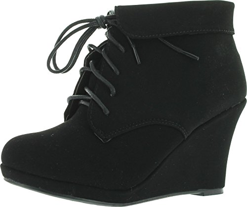 Top Moda Womens Max-35 Max 35 Womens Wedge Ankle Booties,Black,10