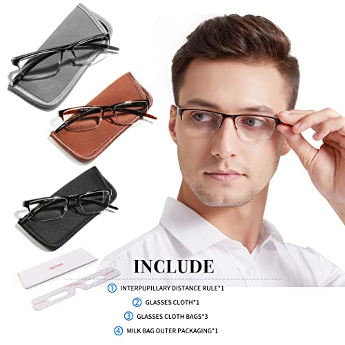 EYESPEX 3 Pack Reading Glasses for Men Lightweight Metal Rectangle Semi