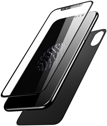 iPhone X Tempered Glass Screen Protector [Front + Back] Impact Resistance Full Coverage Anti-fingerprint Anti-Bubble High Definition Clear Screen Shield Lifetime Replacements Warranty-Black