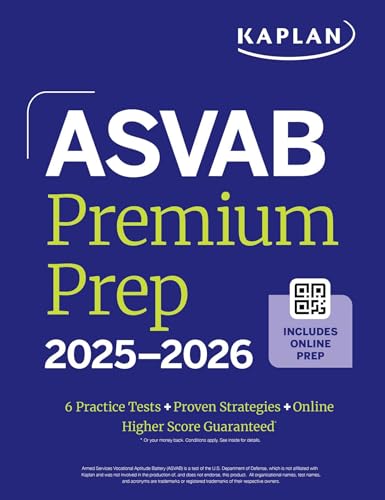 ASVAB Premium Prep 2025-2026: Includes 6 Full Length Practice Tests, 1000+ Practice Questions + Online Access to Interactive Video Lessons and Tutorials (Kaplan Test Prep) ASVAB Premium Prep 2025-2026: Includes 6 Full Length Practice Tests, 1000+ Practice Questions + Online Access to Interactive Video Lessons and Tutorials (Kaplan Test Prep) Paperback Kindle Spiral-bound