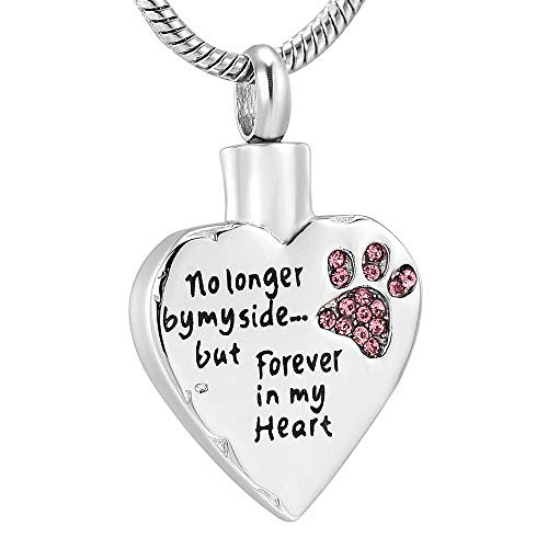Fashion Pet Cremation Jewelry Stainess Steel Heart Keepsake Ashes Necklace Dog Cat Paw Memorial Urn Pendant (Pink)