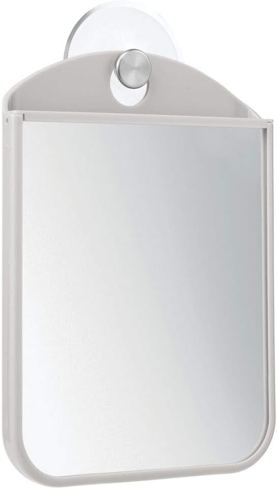 mDesign Bathroom Shower Suction Fog Away Shaving Mirror - Light Gray/Brushed -