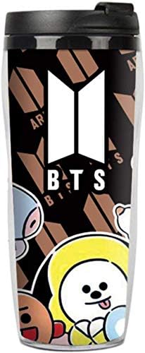 djryj reliable KPOP BTS Cartoon Creative Plastic Water Bottle Double Insulated Plastic Cup Gym Sport Water Bottle Accompanying Cup 400ml