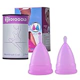 Menstrual Cup Soft Silicone Set - Best Feminine Reusable Period Moon Cups Starter Kit of 2 Pack With Free Box & Bag - Alternative to Sanitary Napkins Instead Softcup - Purple 2 Size by Diggold