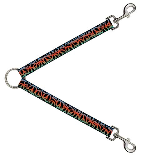 Buckle-Down Dog Leash Splitter Peace Black Multi Color 1 Foot Long 1 Inch Wide