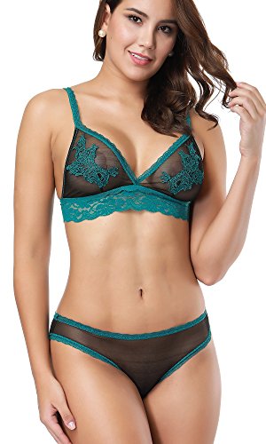 The victory of cupid Womens Embroidered Stereo Lace Bra and Panty Set Teddy