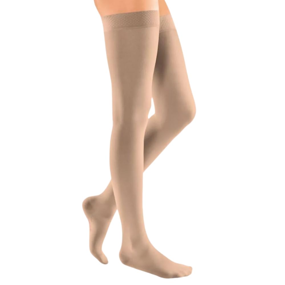 mediven Elegance CCL1 Thigh Length Closed Toe Compression Stockings with Topband Beige Standard Length Size 5