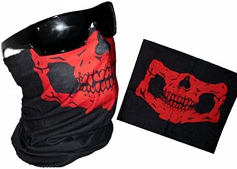 KAREADO Motorcycle Face Masks 2 Pieces Skull Mask Bandana Face for Out Riding Motorcycle Black (Red)