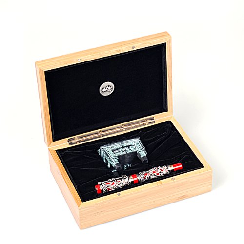 Craft Solid Colletion Classic Niello Style Dragon Red Base Fountain Pen F Tip with Piston Style Filler comes without Ink Si Mu Ting Ding Archaistic Ancient Cooking Vessel