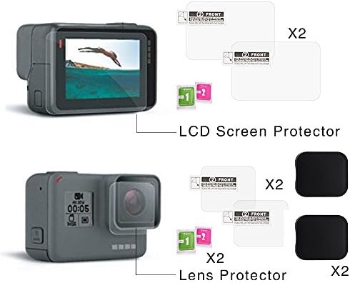 [ 2 Pcs ] Ultra-Clear Tempered-Glass Screen Protector &amp; Lens Cap Cover for GoPro Hero 5 Action Camera