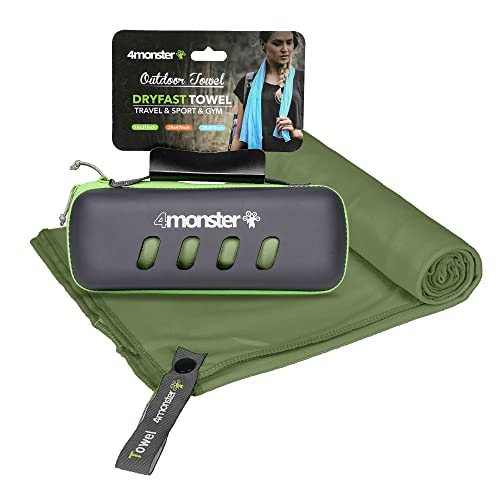 4Monster Microfiber Towel with Carry Case, Super Absorbent Travel Towel, Quick Dry Towel, Camping Towel, Great for Gym, Beach, Swimming, Backpacking and More (Army Green, 24 * 48"/60 * 120cm) — image 1