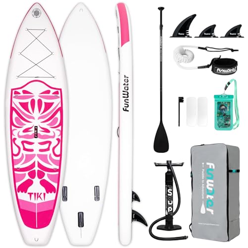 FunWater Inflatable Stand Up Paddle Board Ultra-light SUP - Adult Paddleboards with Adj Paddle, Hand Pump, Backpack, Leash