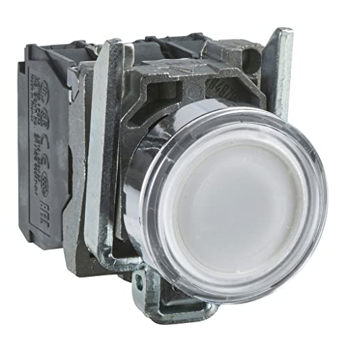 Schneider Electric Harmony XB4 - Illuminated Push Button Switch, Metal, Spring Return, 1NO + 1NC, 24 V AC/DC, 22 mm Mount, Flush Operator Profile, XB4BW31B5, White