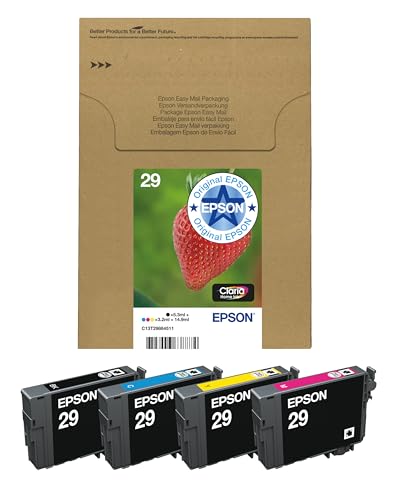 Epson 29 Strawberry Genuine Multipack, Eco-Friendly Packaging, 4-colours Ink Cartridges, Claria Home Ink