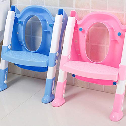 Onefa Baby Child Potty Toilet Trainer Seat Step Stool Ladder Adjustable Training Chair (Pink)