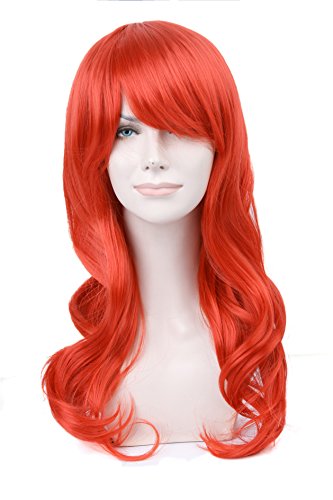 ATOZWIG Women's Cosplay Curly Wigs for Women With Bangs Long Curly Hair Fluffy Curly Hair Wine Red