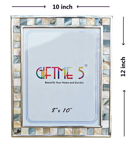 GIFTME 5 Silver Plate Picture Frame 8x10 Mother of Pear Wall Frame 8by10 Wedding Photo Frame Mosaic Glass Tabletop Picture Frame (Grey+ White) - Thumbnail 6