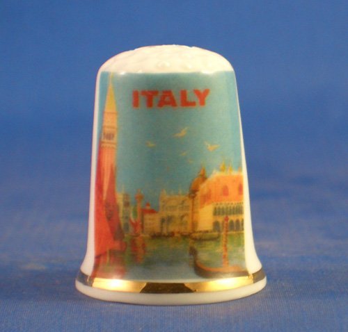 Porcelain China Collectable Thimble - Travel Poster Series Italy -- Free Gift Box