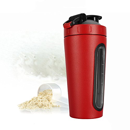 Mmrm 24Oz Stainless Steel Protein Shaker Bottle, Sport Water Bottle, Coffee Tea Mix Bottle, Milkshake Cup with Visible Window Red