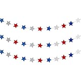 Frienda Red White Blue Star Streamers Patriotic 4th of July Decorations Sparkling Star Garland Hanging Decorations, 3 Pack
