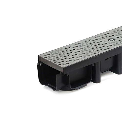 2m Entwässerungsrinne für modulares System A15 98mm, komplett Stegrost Kunststoff, Grau Decor – Bild 3
