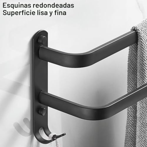 Toalheira preta de 80 cm sem furação, barra dupla de toalhas para casa de banho e cozinha com instalação sem buracos