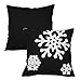 Hupplle Canvas Cotton Embroidery Throw Covers Christmas Snow Square Throw Pillow Covers Black