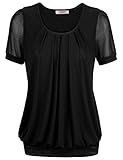 Blouse Top,Timeson Womens Basic Elegant Soft Round Neck Short Sleeve Chiffon Blouse Tops Medium Black