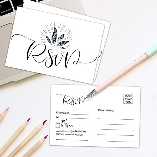 RSVP Cards, Pack of 50 RSVP Postcards, Response Cards for Wedding Invitations, Bridal Shower, Baby Shower, Birthday Party, No Envelopes Needed, Elegant White with Mailing Side, 4 x 6 Inches - Thumbnail 2