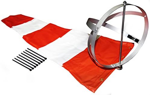 Airport Windsock Corporation 13" X 54" Orange And White Windsock And 13" Aluminum Frame Combo Usa Made