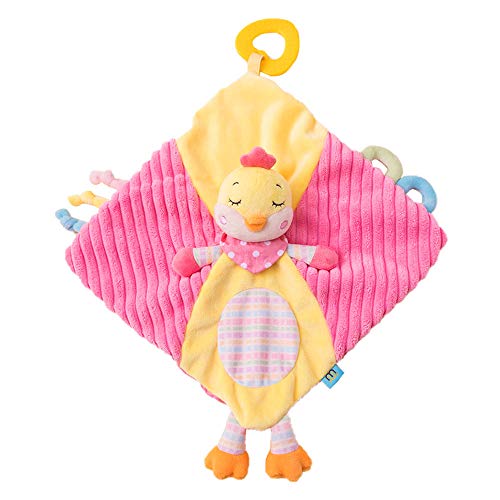 Baby Rattles Security Blanket Soft Fabric Lovey Blanket with Lovely Animal, Helps Calm Kids to Sleep for Infants, Newborn (Chick)