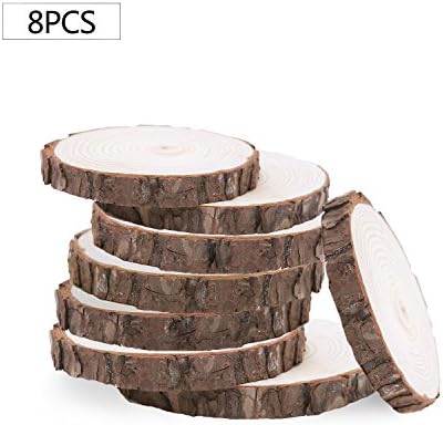 Kanff 8pcs 5-7" Wood Slices Unfinished Natural Wood Circles with Tree Bark Log Discs for DIY Craft Rustic Wedding Ornaments(Pack of 8)