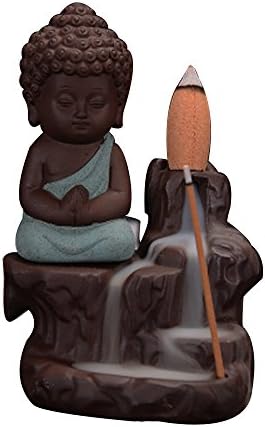 Ceramic Buddha Smoke Backflow Incense Burners with 45pcs Cones Little Monk Room Decoration Stick Holders(green)