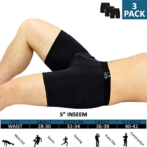 Temple Tape Underwear for Men Sports Performance Boxer Briefs 3-PK Black Medium - Thumbnail 6