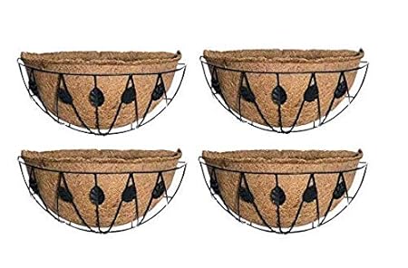 Coir garden Wall Hanging Flower Basket Leaf Design 12 inch 4 Piece with Coir Liner