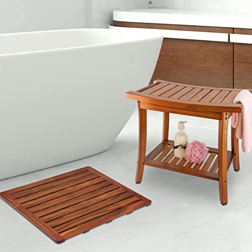 Utoplike (32"x18") Teak Wood Bath Mat, Shower Mat Non Slip for Bathroom