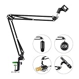 Aokeo AK-35 Microphone Stand Desk Adjustable Compact Microphone Suspension Boom Scissor Arm Stand For Blue Yeti,Blue Snowball iCE, Professional Streaming, Voice-Over, Recording, Games