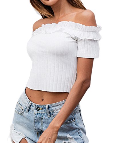 Artfish women s sexy strapless short sleeve ribbed tube…