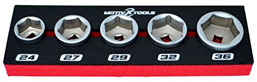 Motivx Tools 5pc Cartridge Style Oil Filter Socket Set - Includes 24mm, 27mm, 29mm, 32mm, and 36mm - In Metal Case - Thumbnail 3