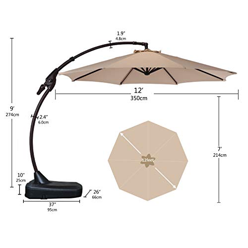Grand Patio Deluxe NAPOLI 12 FT Curvy Aluminum Offset Umbrella, Patio